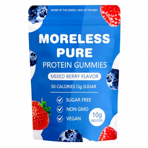 Moreless Pure Protein Gummies Mixed Berry Flavor 10g Protein Zero Sugar Low Calorie On-the-Go Snack 60 Count