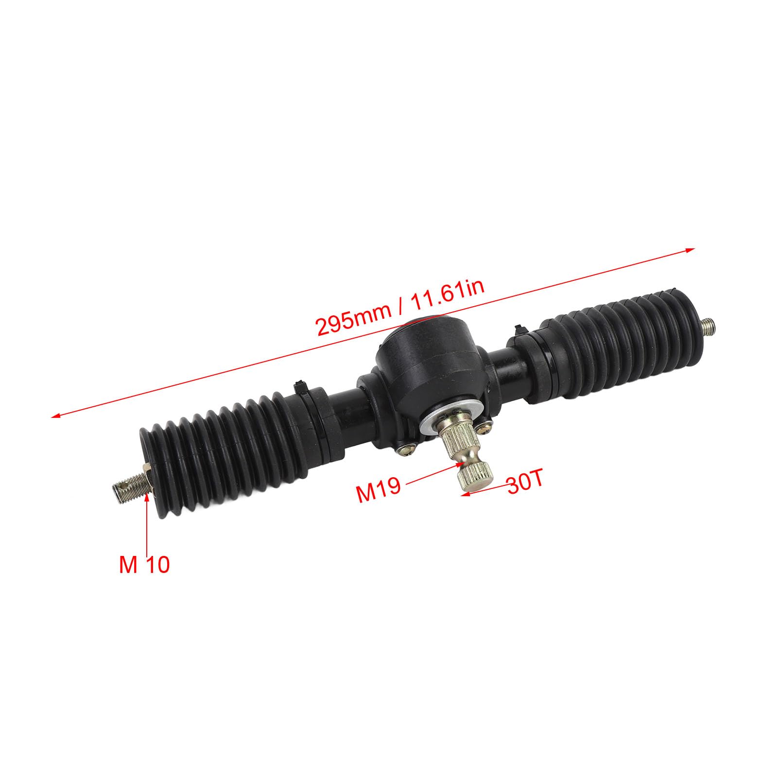 Power Steering Rack, Power Steering Gear Rack Pinion Assembly 30T 295mm Long with Rubber Bushing for Go Kart ATV UTV Quad