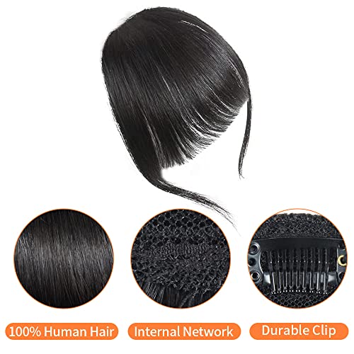 Real Human Hair Bangs Flat Bangs Clip in Bangs Hair Extensions Fringe Hair with Temples, Natural Black Color - Image 3