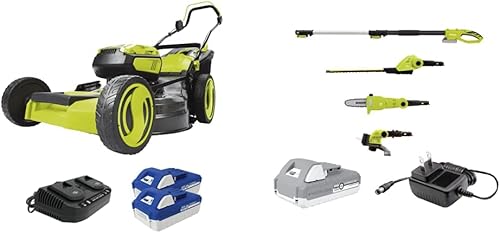 Miniatura 1 de Sun Joe Cortacésped inalámbrico sin escobillas de 24V-X2-21LM de 48 voltios, 21 pulgadas, 1100 vatios máximo, ajuste de altura de corte de 7