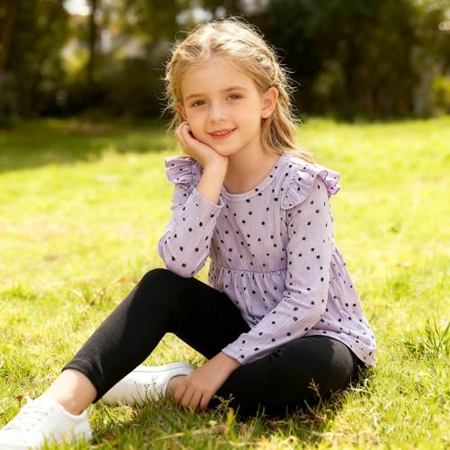 Image of Toddler Girl Clothes Ruffle Long Sleeve Heart Print Tops and Pants 2PC Little Girl Winter Outfits Size (4-7T)