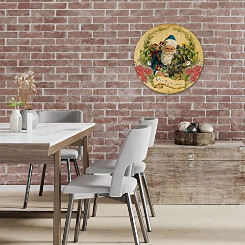 Round Metal Sign Victorian Style Merry Christmas Circle Wreath Sign Vintage Bar Pub Sign Plaque Decorative Christmas Metal Poster For Home Shed Home Christmas Decoration 9 Inch #TOP3