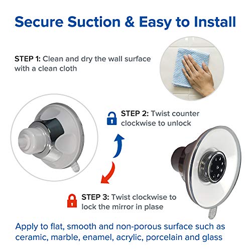 Mallstan Fogless Shower Mirror with Razor Holder, Fog Free Bathroom Shaving Mirror, Wall Mounted Strong Suction Cup, 360° Rotating Adjustable Arm. Shatterproof Chrome Round + Stainless Steel Tweezers