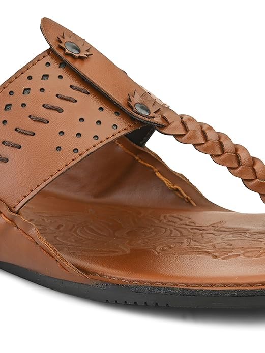 Image of STANPHORD Men Kolhapuri Chappals | Ethnic Thong Slippers Faux Leather | Cushioned Footbed | Festive Wedding Casual Daily Wear (TPMN 30006)