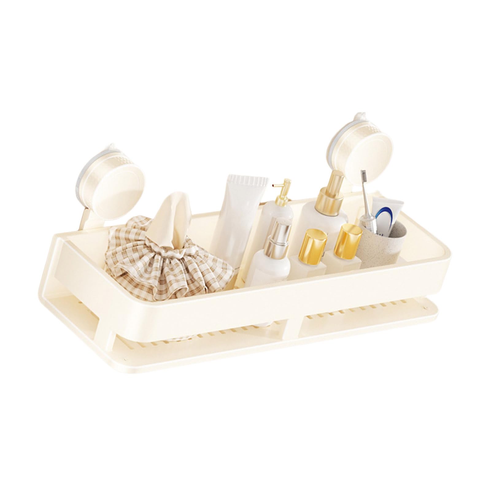 Kaeltsyn Space Saving Shower Rack Organiser with Drain Holes Nonslip Bathroom Shelf Waterproof Shampoo Holder Suction Cup Shower Shelf
