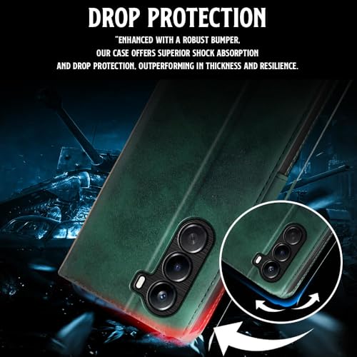 Image of WOW IMAGINE Shock Proof Flip Cover Back Case for 1+ OnePlus Nord CE 6 Lite 5G (Magnetic Button Flip Case | Wallet Pockets & Stand | Leather Finish | Forest Green)