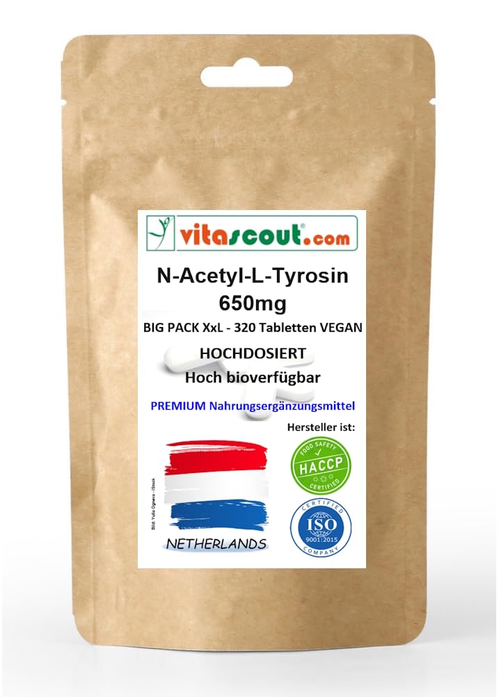 N-Acetyl L-Tyrosin 650mg NALT – 320 vegane Tabletten – Essentielle Aminosäure mit L-Leucin - verbesserte Bioverfügbarkeit – Ohne Gentechnik – Suchbegriff oft: Mentale Leistungsfähigkeit