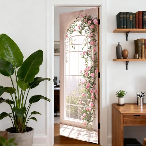 Image of Nuxovilar Romantic Floral Arch Door Stickers Peel Stick PVC 30.3x78.7 in