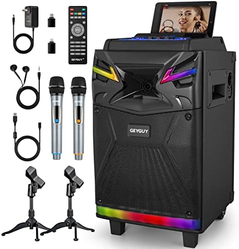 GTSK10-1 DSP Bluetooth Karaoke Machine with 2 wireless mics for Adults, 600W 10 inch PA System support Live streaming with Sound Effects/DJ Lights/FM radio for Recording, Youtube, Tiktok, IOS, Android