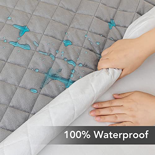 Waterproof Queen Mattress Protector, Soft Velvet Mattress Pad Cover Noiseless, Fitted Style With Deep Pockets ( 8-21"), Machine Washable (Grey, 60X80”) #TOP3