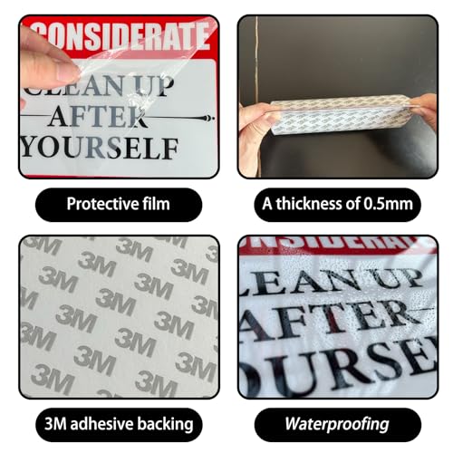 Image of Clean Up After Yourself Sign, Self-Adhesive Waterproof Be Considerate Clean Up After Yourself Sign for Bathroom and Kitchen Keep This Area Clean Rules Sticker for Home, Restroom