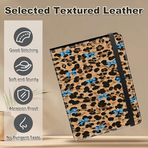 Image of Photo Album 4x6 120 Photos with Strong Elastic Band, Blue Bow Leopard | Large Capacity Premium Leather Picture Album, Portable Wallet Albums Photo Book for Family Anniversaries Wedding Baby