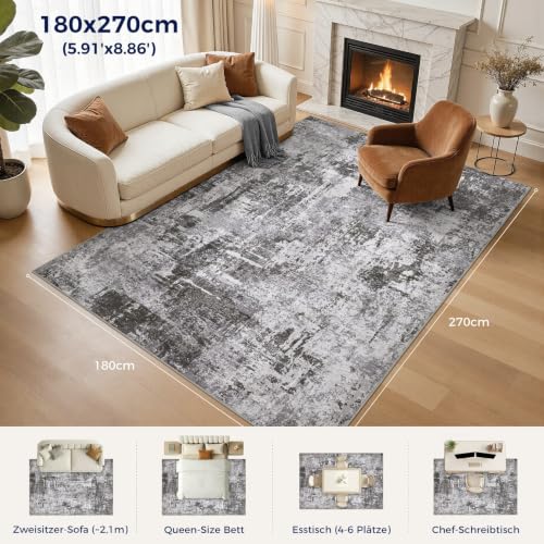 DMOYEST Teppich Wohnzimmer 180x270 cm Schwarzgrau Modern Abstrakt, Waschbar rutschfest und Weich… – Ansicht 7