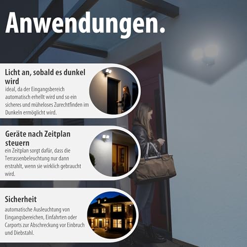 Brennenstuhl Connect WiFi LED Duo Strahler WFD 3051 P (36W, 4300lm, IP54, diverse Lichtfunktionen über App steuerbar, Außenstrahler zur Wandmontage mit Bewegungsmelder)