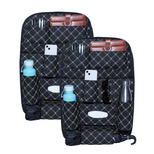 Image of Neodrift 'Seat Master' (Set of 2) | (Color - Black-Beige) Premium 7D Car Seat Organizer, Universal Fit, Multi-Pocket Storage for Bottles and Mobile, Keys, Documents, Tissues