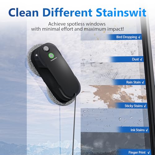 Image of Tosima W5 Window Cleaning Robot, 6400Pa Max Adaptive Suction, Auto-Spray Smart Window Cleaner with Triple Safety System, Intelligent Navigation, Remote Control, for All Smooth Surfaces, Black