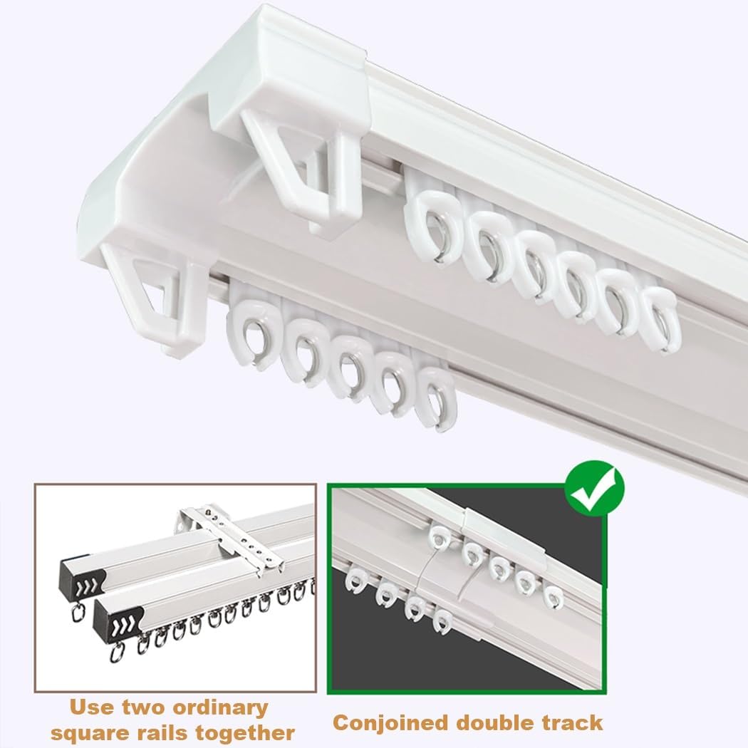 Ceiling Curtain Track, Double Curtain Rail Set, Ceiling Track For Curtains Room Divider, Heavy Duty 300cm Sliding Drop Conjoined Double Track Curtain System(105CM (3.4FT))