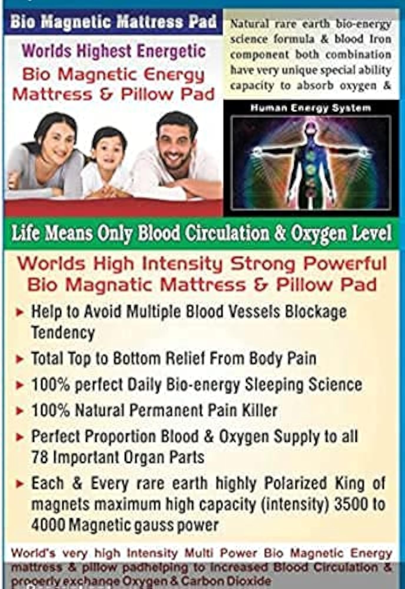 Bio Magnetic Mattress with Pillow, Magnetic Therapy