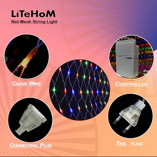 Image of Led Net Mesh String Lights - Diwali Lights, Led Lights for Home Decoration 9.8Ft X 6.6Ft 192 LEDs 8 Modes (Multicolor Net Mesh Light)