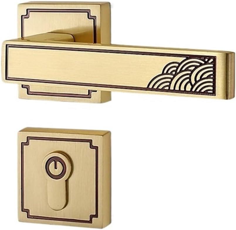 Chinese Brass Retro Interior Door Lock Solid Wood Door Handle Bedroom Door Bathroom Light Luxury Silent Lock(72F015 Brass Split Lock)
