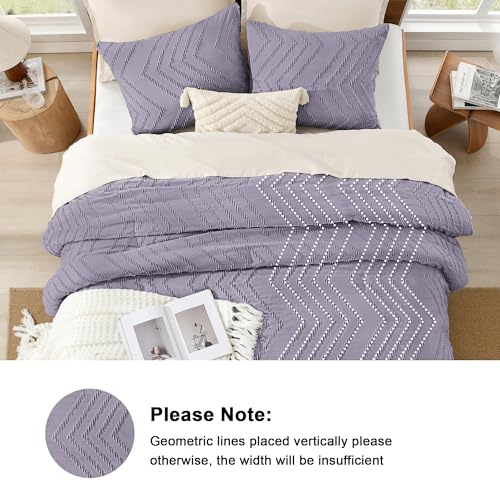 Image of Litanika Purple Queen Size Comforter Sets, 3 Pieces Lightweight Chevron Tufted Bedding Comforter Set, Fluffy Down Alternative Comforter Bed Set Gift Choice (90x90In Comforter and 2 Pillowcases)