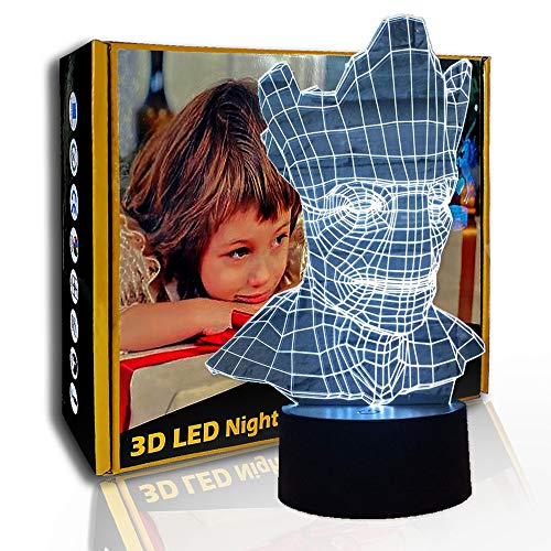 Preisvergleich Produktbild KangYD 3D-Nachtlichtbaum-Heldenkopf, LED-Illusionslampe, visuelles Licht, G - Handy-Kontrollbasis, 7 Farbwechsel, Geschenk für Freund, Bunte Veränderung, USB Powered