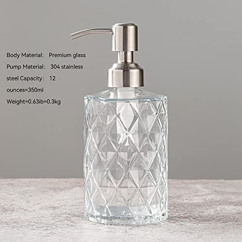 Easy Tang Glass Hand Soap Dispenser For Bathroom Kitchen 12 Oz Crystal Design With Silver Pump Refillable Liquid Soap Dispenser (Clear) #TOP2