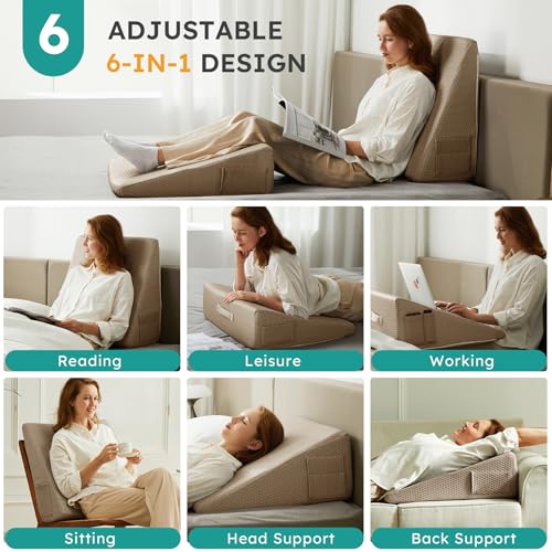 Image of Bedluxe Wedge Pillow, 12 inch Bed Wedge Pillow for Headboard, Pillow Wedge for Acid Reflux Relief, Sleeping, After Surgery, Snoring, Gerd, Triangle Pillow Wedge - Cooling Memory Foam Top, Coffee