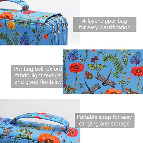 Image of Vomgomfom 300 Slots Marker Case 4-Layer PU Leather, Handle, Blue