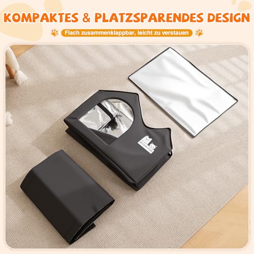 ALLSOPETS Faltbares Katzenhaus für Draußen, Wasserdichtes Hundehaus, Warmes Isoliertes Haustierhaus mit Doppel-Dach Design für Kleine und Mittlere Haustiere (Kohlschwarz)