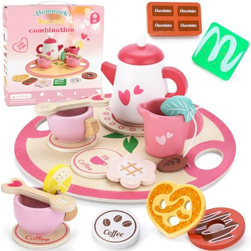 🧁🧁SICURO E DUREVOLE - Questo set da tè in legno per bambini è realizzato in legno di alta qualità, è robusto e durevole, ha una superficie liscia e senza sbavature ed è verniciato con vernice a base d'acqua sicura. Dal design accattivante. Sicuro da riutilizzare e con cui giocare.