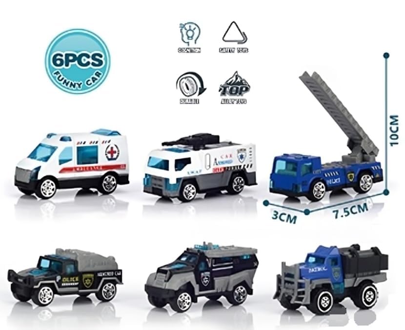 Image of Sky Tech Police Alloy Car Model Metal Cars 6 Pcs Vehicles, Racing Cars Play Set for Toddlers,Boys Die-Cast Car Set, Birthday Decorations Gift Movie Vehicle Small Racing for Kids