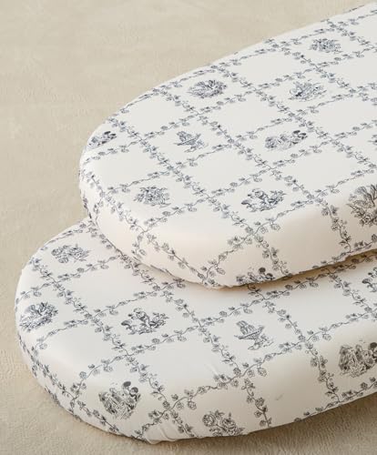 Image of SDY Jersey Floral Bassinet Sheets for Baby Boys and Girls,32 inchx 16 inchx 4 inch,2 Pack,Neutral Flower Standard Oval /Retangle Bassinet Mattress Sheets for Toddler,Super Soft Breathable