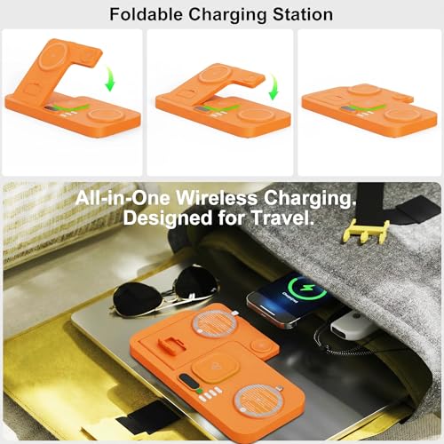 Image of Dual Phone Magnetic Wireless Charging Station for Apple Devices, 7-Color Auto Light & 12H Clock, Multi-Device Charger for iPhone 17 /16 /15, for iWatch 11 /10 /9 & AirPods Pro3(Orange