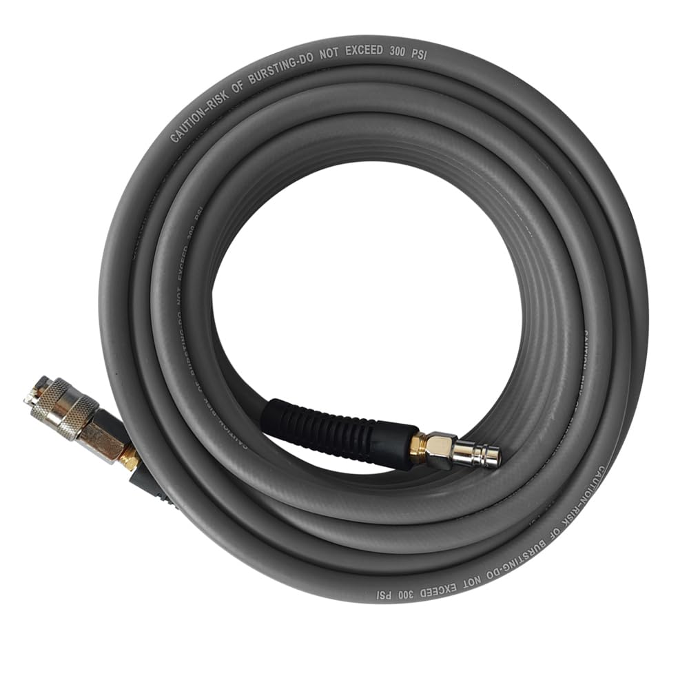 PVC/Rubber Hybrid Air Hose Grey with 1/4" Europe Steel Quick Coupler and Plug Fittings, 15m Length, 15 meters