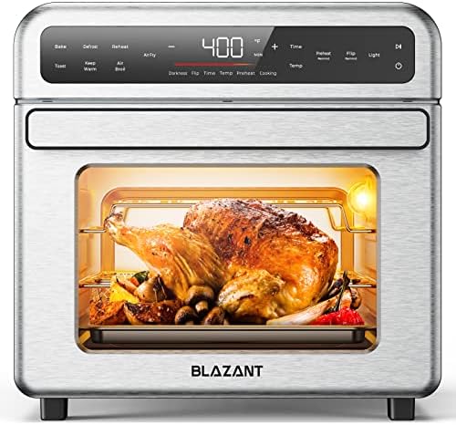BLAZANT T-12S Toaster Oven Air Fryer Combo, 20QT Smart Digital Touch Screen Toaster Ovens Countertop, Stainless Steel, Even and Fast Heating, Perfect for Chicken Legs, Fries, and Vegetables
