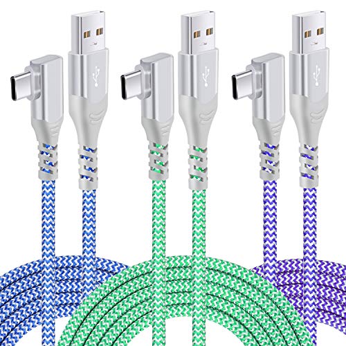 USB C Cable Fast Charging, Pofesun 3-Pack 10ft Nylon Braided Right Angle USB A to USB C Charger...