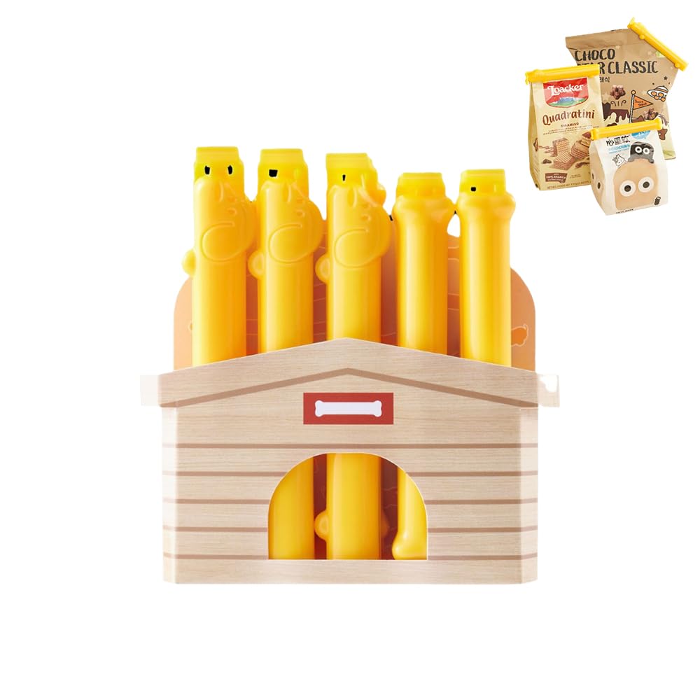 Magnetic Refrigerator Sealing Clip,Chip Clips with Magnet Storage Box,Puppy Bone Shaped Food Packages Clips,Kitchen Food Freshness Bag Clip,Yellow,10 Pieces