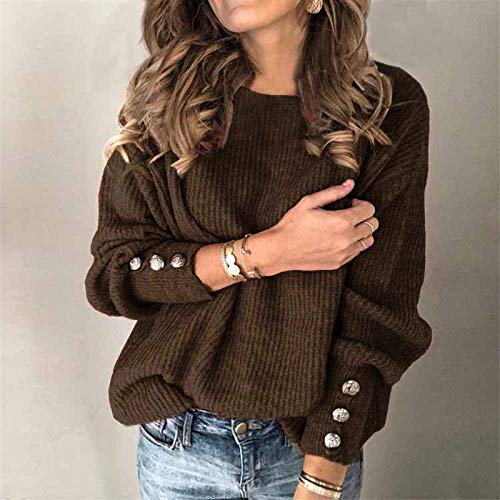 Western Shirts For Women, Satin Cami Shirts Leggings Women Sueter Para Mujer Women's Fashion Solid Color Pullover Round Neck Warm Long Sleeve Sweater Ladies Pullover Neck Sweater (Xl, Brown) #TOP1