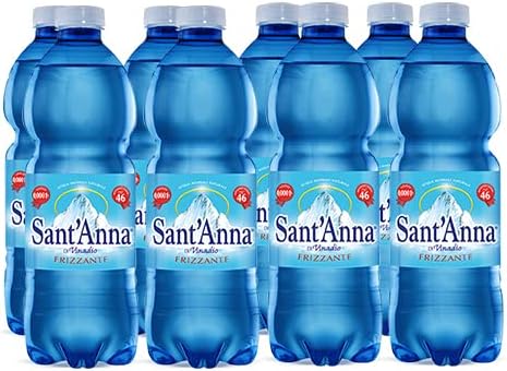 Acqua Sant'Anna, 0.5 Litre Sparkling Water Bottles, Oligomineral Sparkling Water in Plastic Bottles 100% Recyclable, Pack of 24 Bottles of 0.5 L