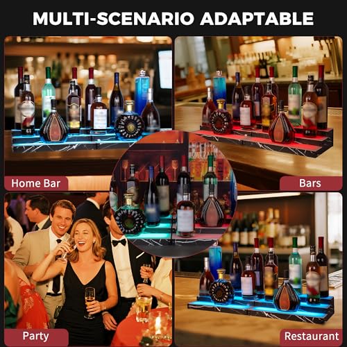Étagère de bar à LED lot de 2 en marbre noir pour bouteilles - 8
