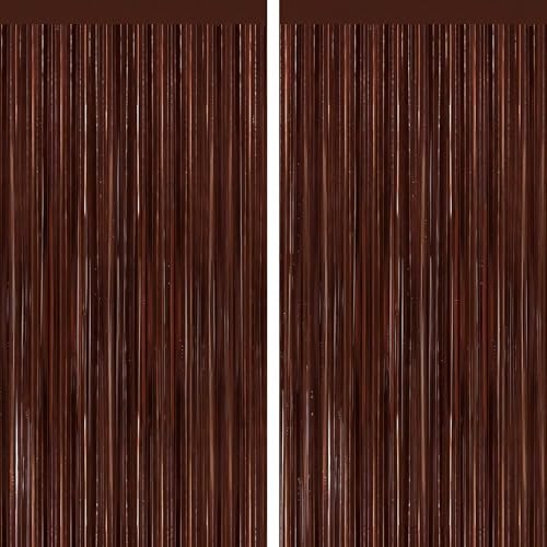 Image of Brown Fringe Curtain Party Streamers 2Pack 3.3 x 8.3 Ft Foil Fringe Backdrop Curtains for Birthday Wedding Bridal Holiday Tinsel Streamers Green Party Decorations Door Streamer