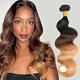 InsQueen 22 Inch Ombre Human Hair Bundle 100% Unprocessed Virgin Brazilian Human Hair 1 Body Wave Bundle 3 Tone T1b/4/27 Hair Extensions