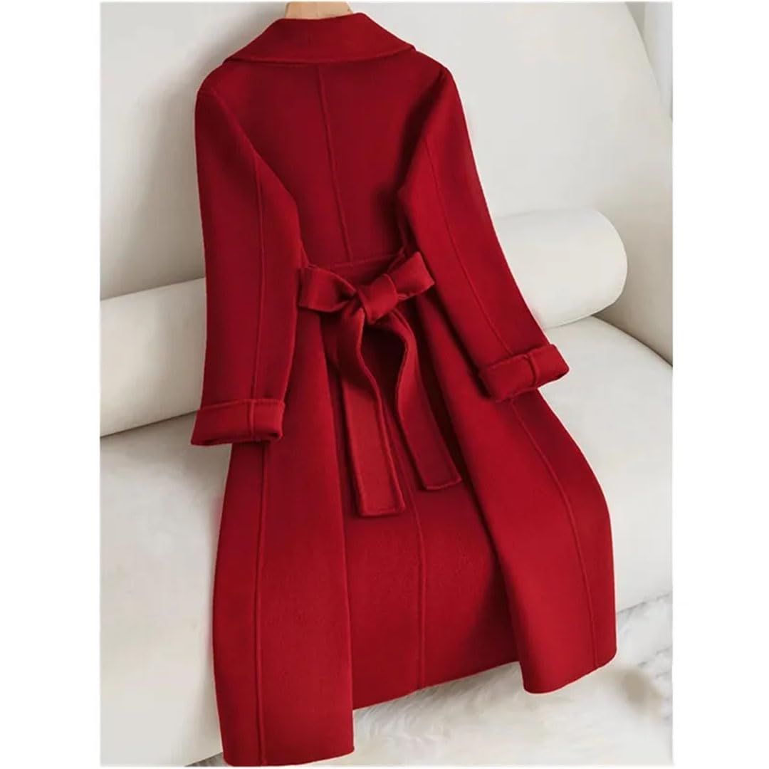 Abrigo largo de doble cara con bolsillos para mujer, abrigo largo con cinturón, gabardina de oficina y trabajo