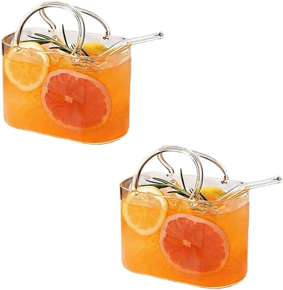 Glass Purse for Drinks Purse Glasses for Drinks Purses Drinking Glass Glasss Purses Vase Handbag Shaped Cup with Straw 26oz Wine Glasss for Juice Tea Flowers Room Decor Gift(2PCS)
