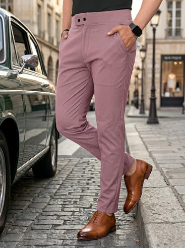 Image of erke Men's Slim Fit Formal Trouser with 4-Way Stretch | Lycra Blend Wrinkle Resistant Office Chinos for Men | Mid Rise Tapered Trousers for Men