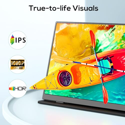 Image of 18.5 Inch Portable Monitor, FHD 120Hz IPS HDR 125% sRGB USB-C HDMI External Travel Monitor with Built-in Speakers, VESA Compatible for Laptop MacBook PC Surface PS5 Xbox