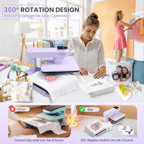 Whubefy 360° Swivel Auto Heat Press 15x15 - Professional Automatic Shirt Press Machine with Auto Release & 7-Level Auto Pressure - Swing Away Large Pro Heat Press Machine for T Shirts Hoodie HTV Vinyl - Image 7