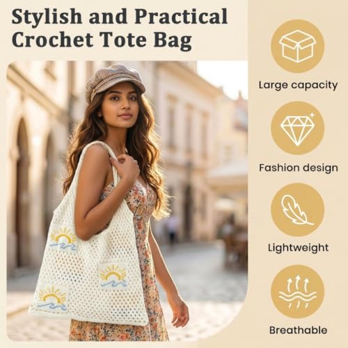 Image of PALAY Crochet Tote Bag Shoulder Bag Floral Hand Bag Hollow Out Bag Casual Tote Bag Multi-Purpose Crochet Travel Tote Bags for Women Office Use, College