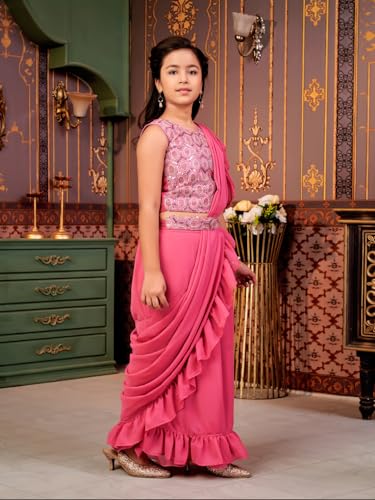 Image of Aarika Girls Ethnic Wear Green Colour Sequin Embroidery Georgette Lehenga Choli Set With Attached Dupatta